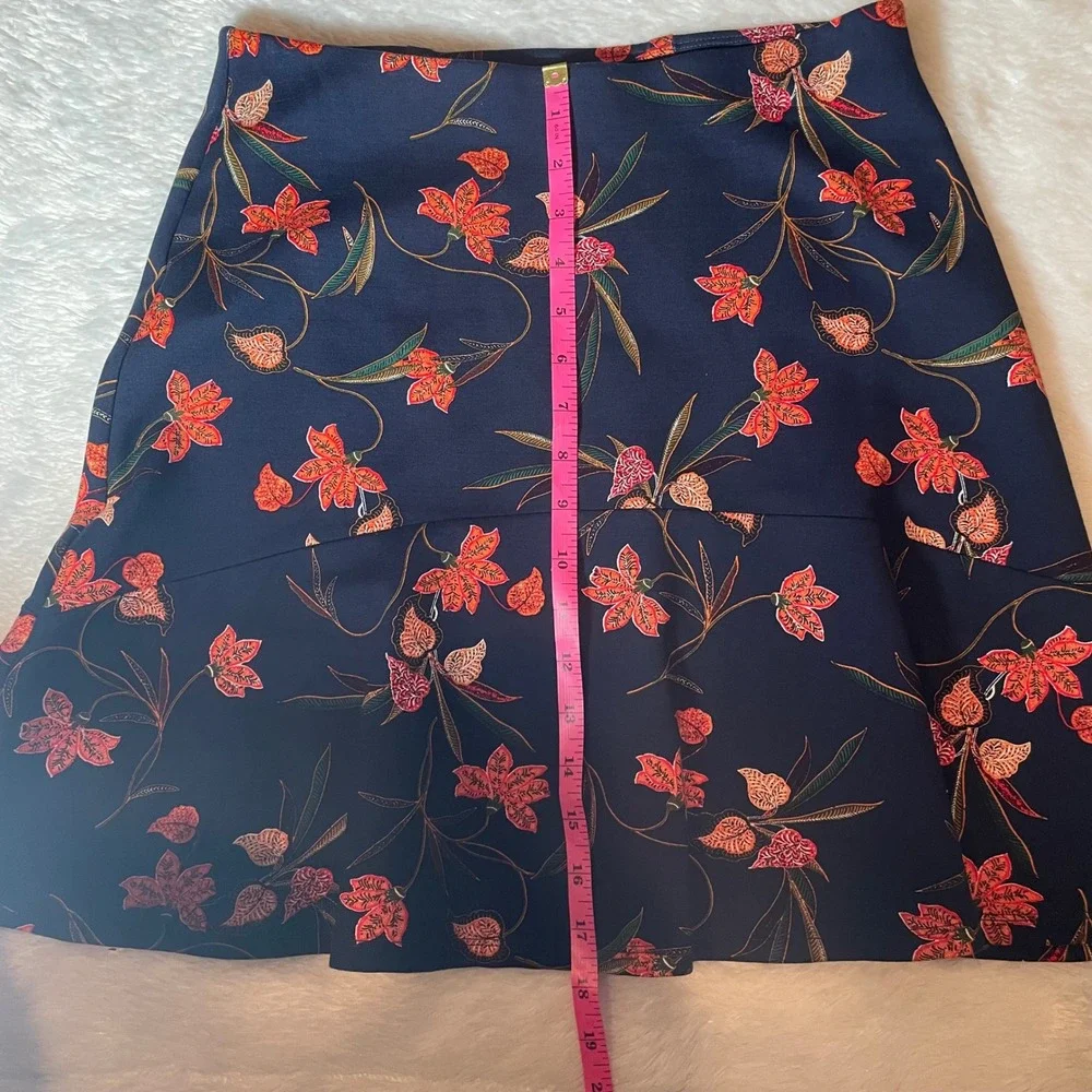LOFT Navy Blue Tropical Floral Flounce Hem Mini Skirt XS NWT Cottagecore Preppy‎